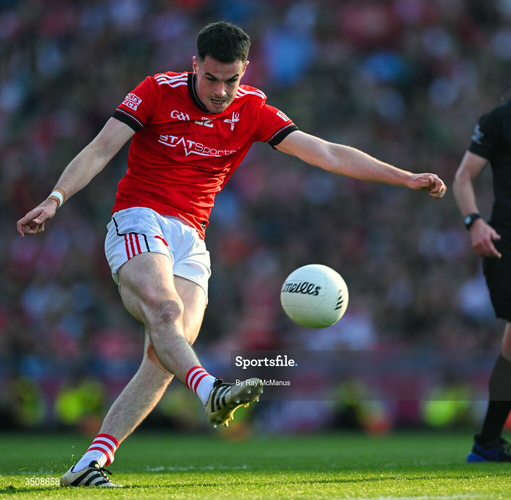 11 July 2026; Conall McCaul of Louth during the GAA Football All-Ireland Senior Championship semi-final match between Mayo and Louth at Croke Park in Dublin. Photo by Ray McManus/Sportsfile