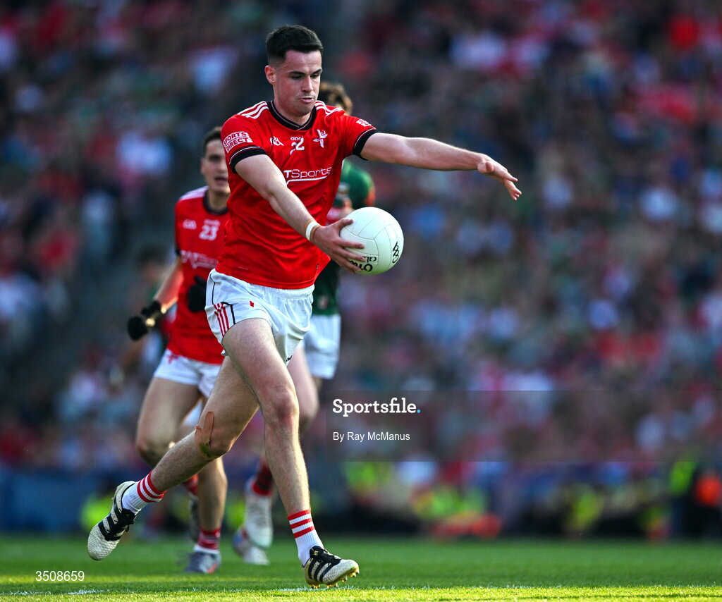 11 July 2026; Conall McCaul of Louth during the GAA Football All-Ireland Senior Championship semi-final match between Mayo and Louth at Croke Park in Dublin. Photo by Ray McManus/Sportsfile