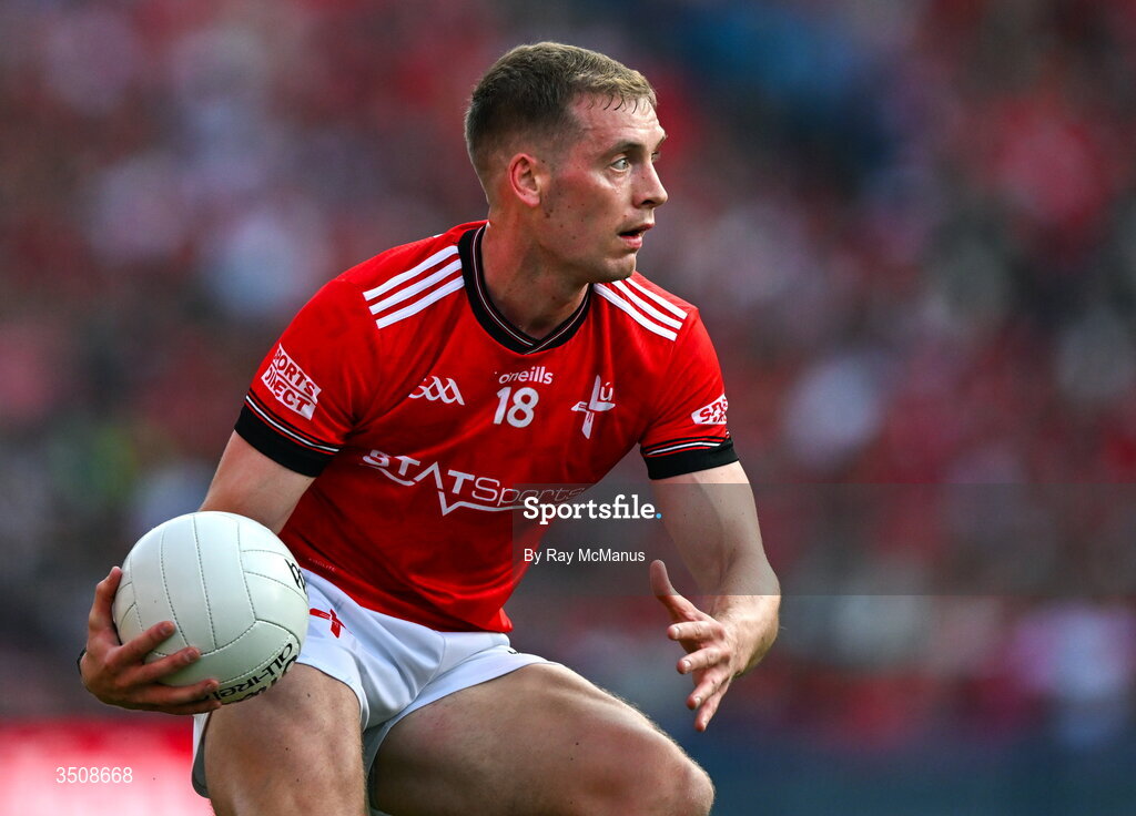 11 July 2026; Ciaran Byrne of Louth during the GAA Football All-Ireland Senior Championship semi-final match between Mayo and Louth at Croke Park in Dublin. Photo by Ray McManus/Sportsfile