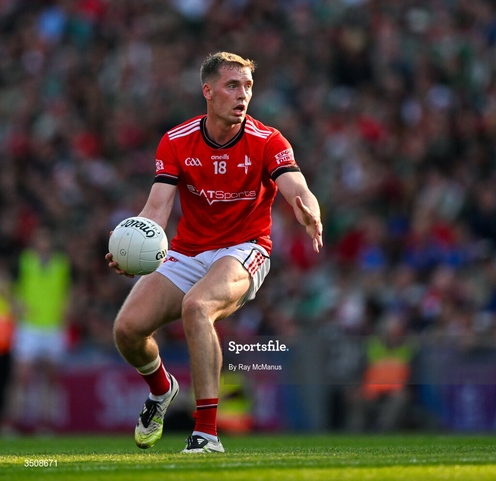 11 July 2026; Ciaran Byrne of Louth during the GAA Football All-Ireland Senior Championship semi-final match between Mayo and Louth at Croke Park in Dublin. Photo by Ray McManus/Sportsfile