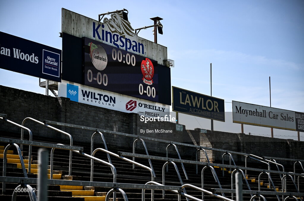 12 July 2026; A general view of the scoreboard before the LGFA TG4 All-Ireland Junior Championship semi-final match between Carlow and Derry at Kingspan Breffni in Cavan. Photo by Ben McShane/Sportsfile