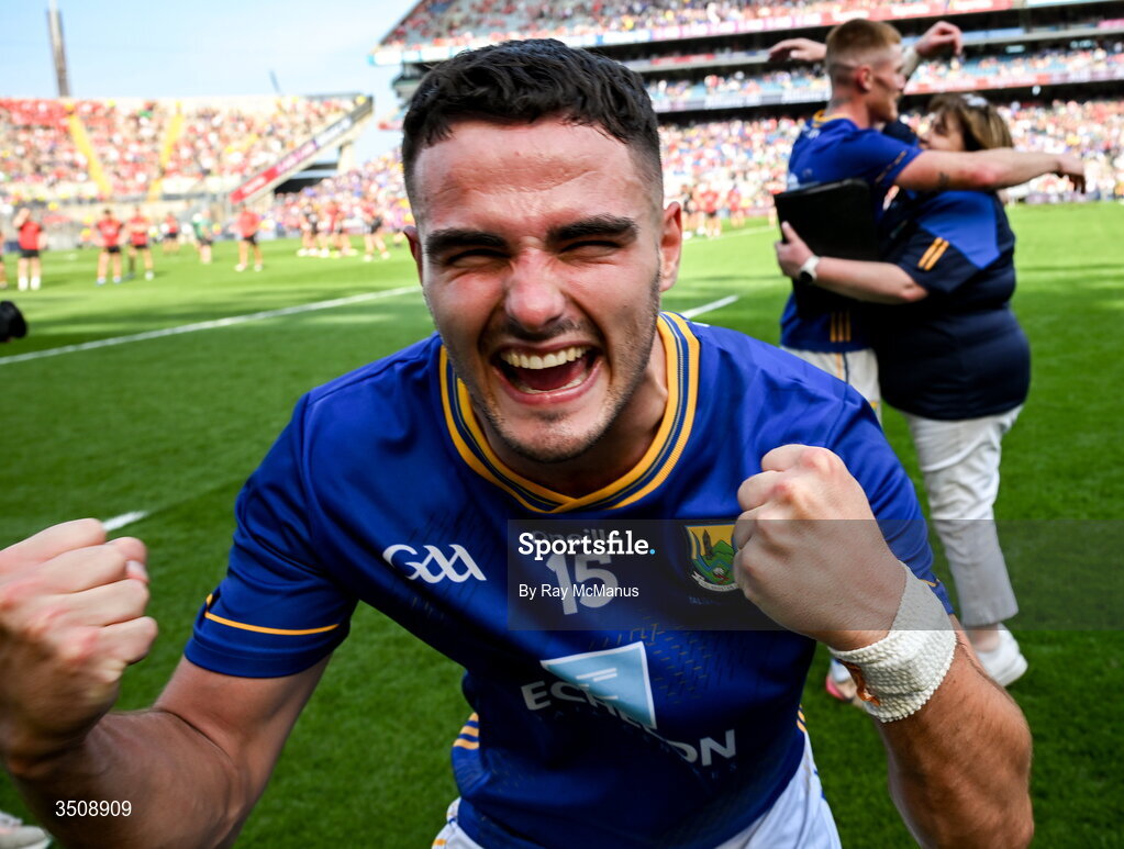 11 July 2026; Eoin Darcy of Wicklow celebrates after the Tailteann Cup final match between Down and Wicklow at Croke Park in Dublin. Photo by Ray McManus/Sportsfile