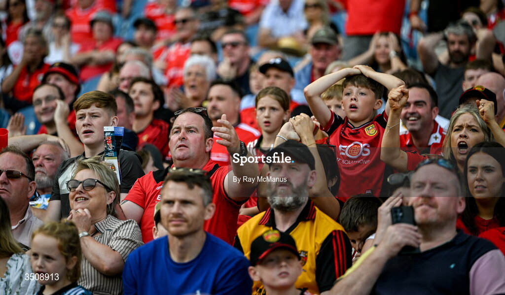 11 July 2026; Down supporters, in the Hogan Stand, during the Tailteann Cup final match between Down and Wicklow at Croke Park in Dublin. Photo by Ray McManus/Sportsfile