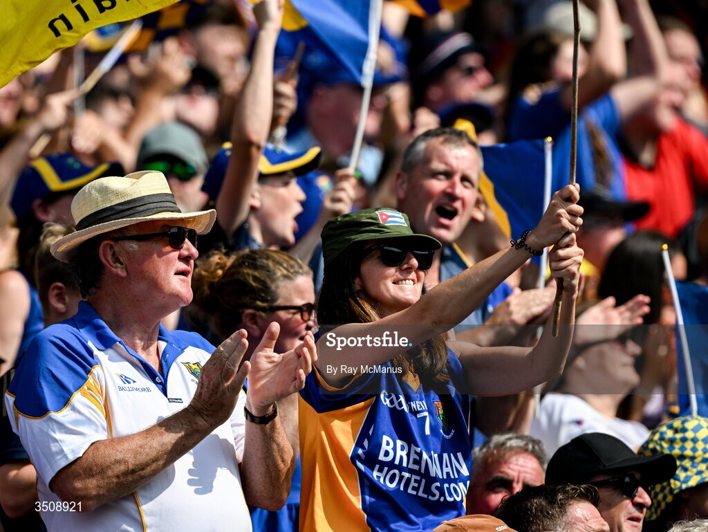 11 July 2026; Wicklow supporters during the Tailteann Cup final match between Down and Wicklow at Croke Park in Dublin. Photo by Ray McManus/Sportsfile