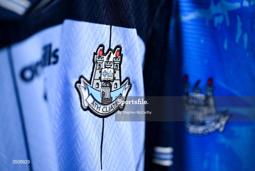 12 July 2026; A detailed view of a Dublin jersey in their dressing room before the GAA Football All-Ireland Senior Championship semi-final match between Dublin and Kerry at Croke Park in Dublin. Photo by Stephen McCarthy/Sportsfile