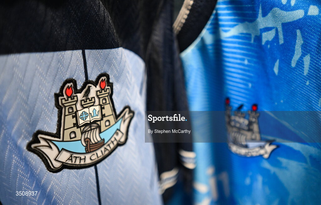12 July 2026; A detailed view of a Dublin jersey in their dressing room before the GAA Football All-Ireland Senior Championship semi-final match between Dublin and Kerry at Croke Park in Dublin. Photo by Stephen McCarthy/Sportsfile