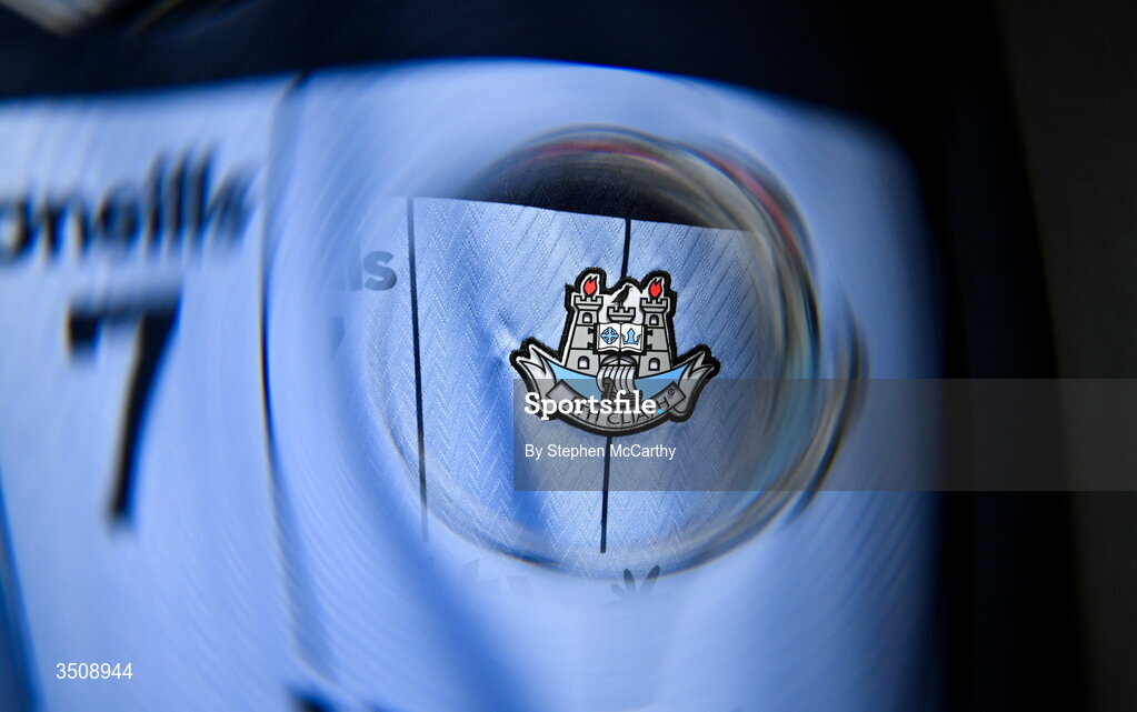 12 July 2026; (EDITOR'S NOTE; This image was created using a special effects camera filter) A detailed view of the Dublin crest on their jersey in the dressing room before the GAA Football All-Ireland Senior Championship semi-final match between Dublin and Kerry at Croke Park in Dublin. Photo by Stephen McCarthy/Sportsfile