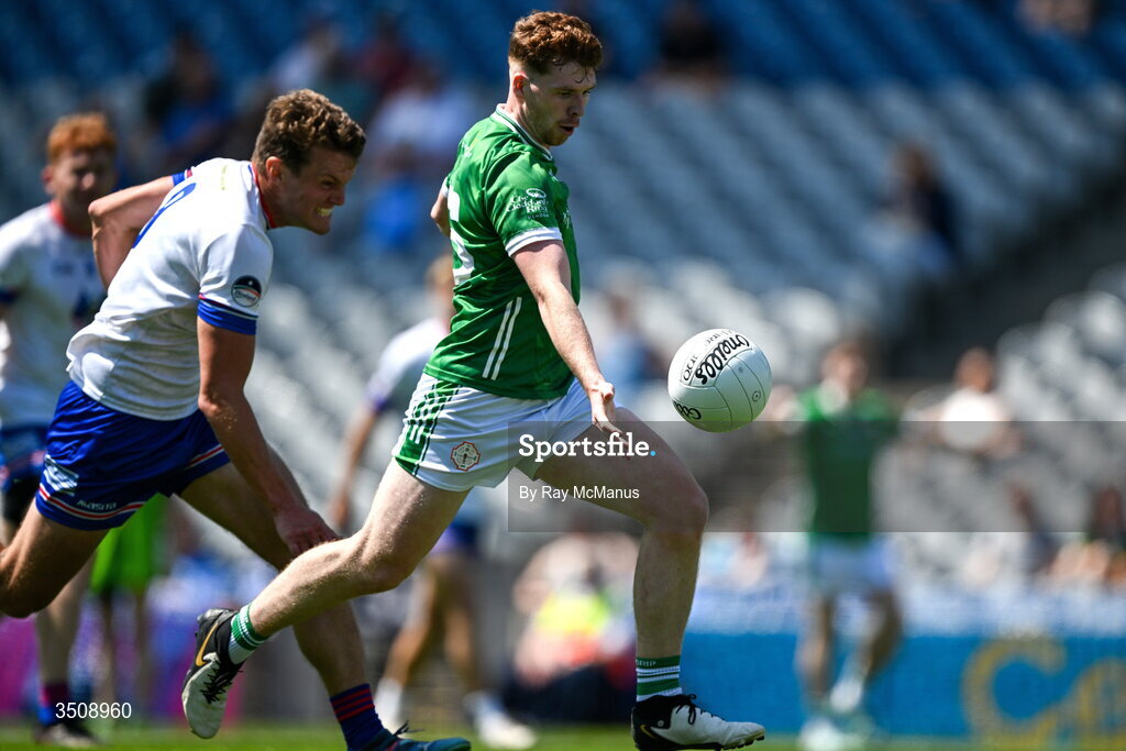 12 July 2026; Conor Redican of London scores a goal, in the 11th minute, during the GAA Football All-Ireland Junior Championship Final match between USGAA and London at Croke Park in Dublin. Photo by Ray McManus/Sportsfile