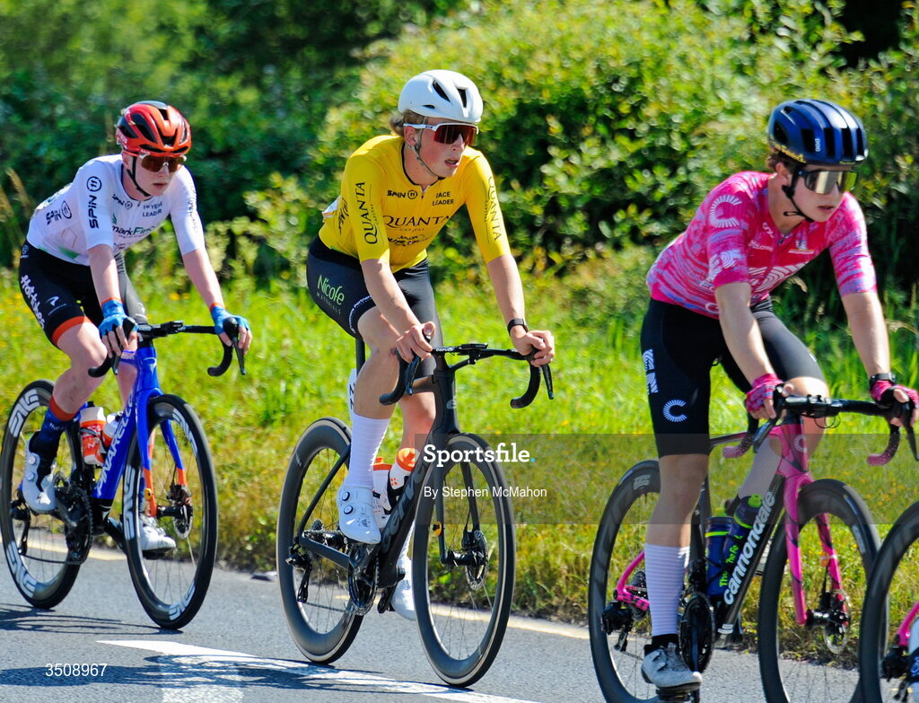 12 July 2026; Race leader Lucas Lillistone of Halesowen Academy-Mapei during Stage 6 of 2026 Junior Tour of Ireland in Ennis. Photo by Stephen McMahon/Sportsfile