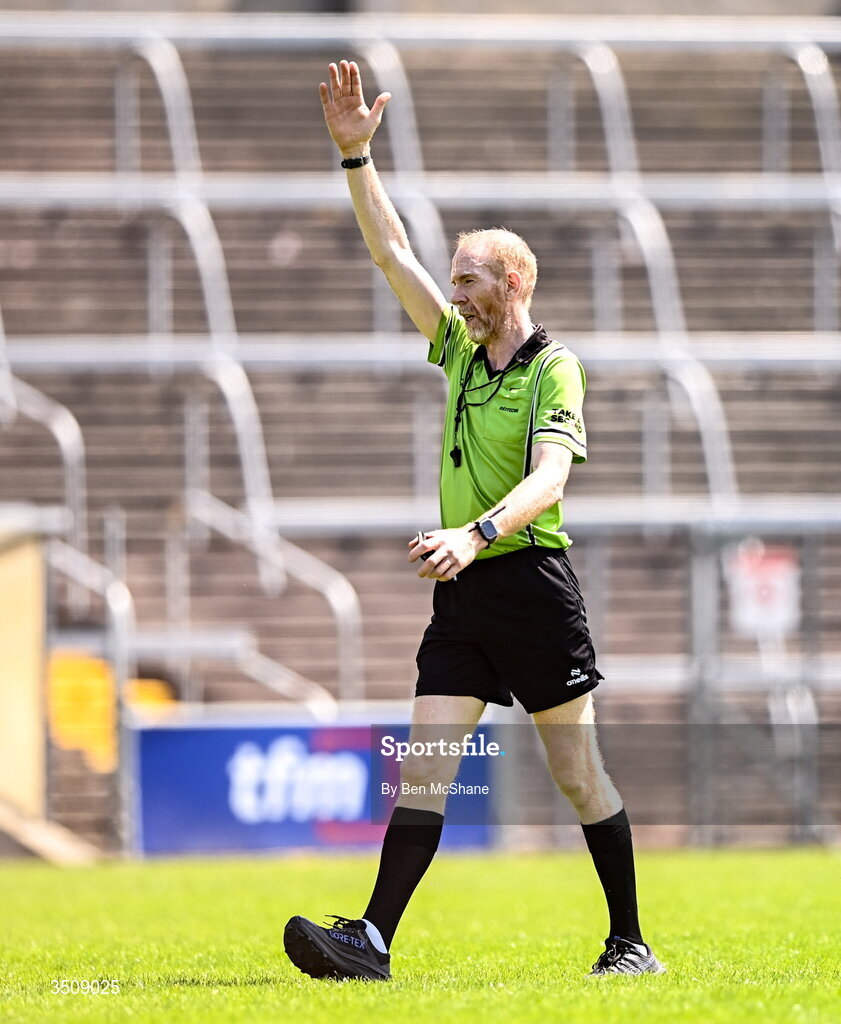 12 July 2026; Referee Gerard Canny during the LGFA TG4 All-Ireland Junior Championship semi-final match between Carlow and Derry at Kingspan Breffni in Cavan. Photo by Ben McShane/Sportsfile