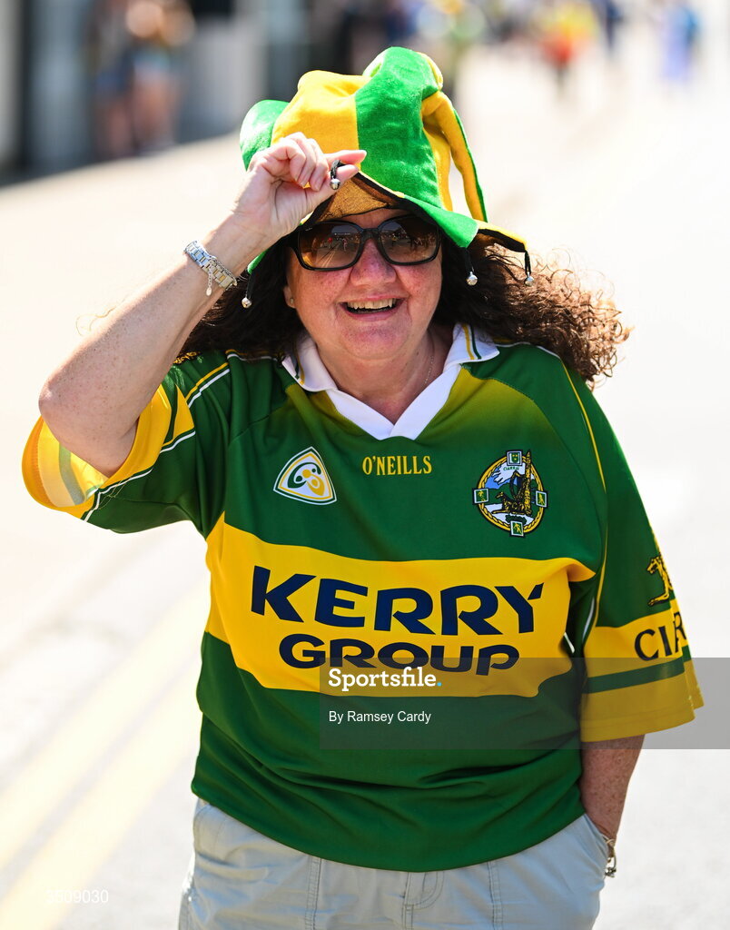 12 July 2026; Kerry supporter Elaine Moloney, from Listowel, before the GAA Football All-Ireland Senior Championship semi-final match between Dublin and Kerry at Croke Park in Dublin. Photo by Ramsey Cardy/Sportsfile