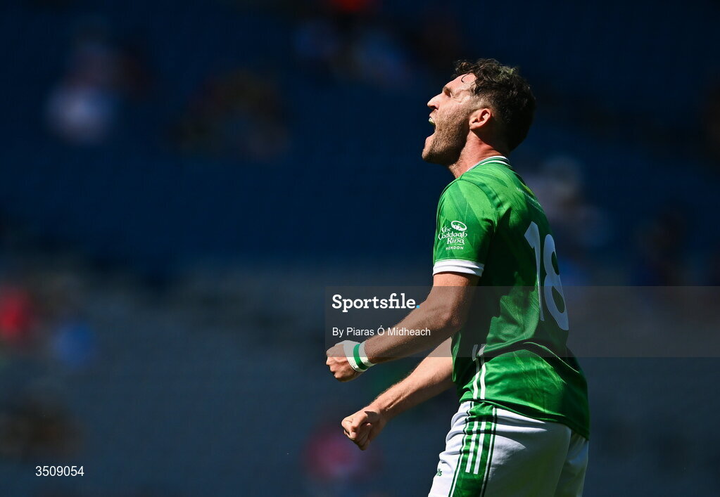 12 July 2026; Alfie McNulty of London celebrates during the GAA Football All-Ireland Junior Championship Final match between USGAA and London at Croke Park in Dublin. Photo by Piaras Ó Mídheach/Sportsfile