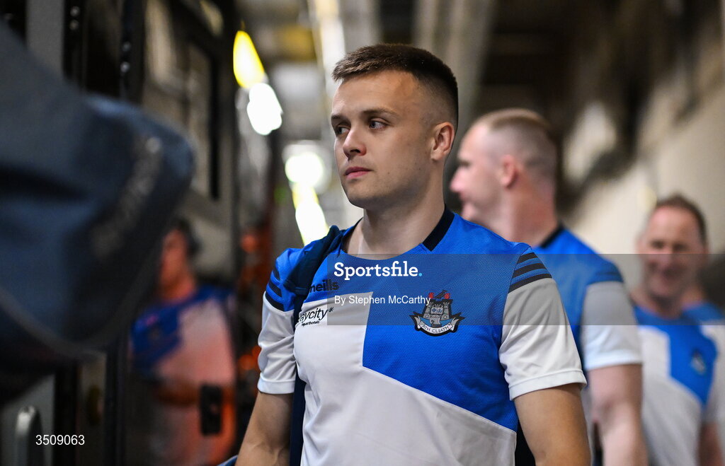 12 July 2026; Eoin Murchan of Dublin arrives for the GAA Football All-Ireland Senior Championship semi-final match between Dublin and Kerry at Croke Park in Dublin. Photo by Stephen McCarthy/Sportsfile