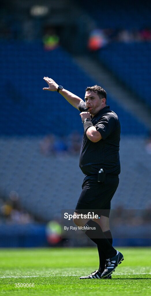 12 July 2026; Referee Kevin Faloon during the GAA Football All-Ireland Junior Championship Final match between USGAA and London at Croke Park in Dublin. Photo by Ray McManus/Sportsfile