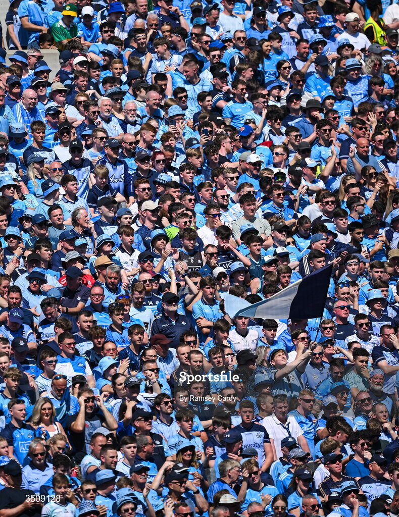 12 July 2026; Supporters on Hill 16 before the GAA Football All-Ireland Senior Championship semi-final match between Dublin and Kerry at Croke Park in Dublin. Photo by Ramsey Cardy/Sportsfile
