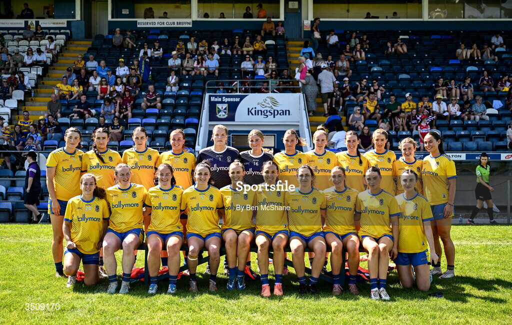 12 July 2026; The Roscommon team before before the LGFA TG4 All-Ireland Intermediate Championship semi-final match between Roscommon and Westmeath at Kingspan Breffni in Cavan. Photo by Ben McShane/Sportsfile