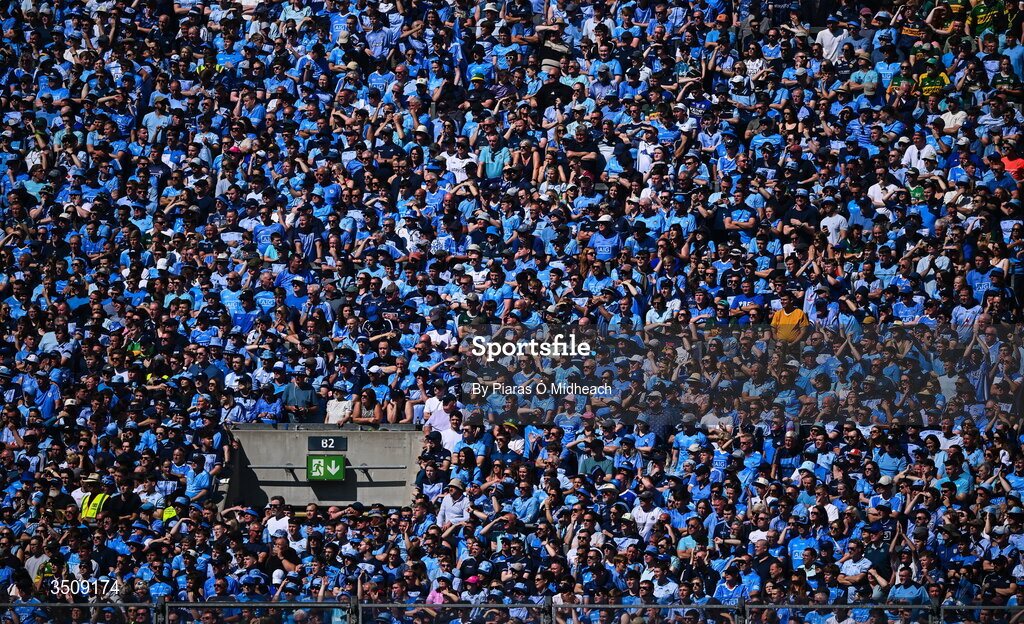 12 July 2026; Supporters on Hill 16 during the GAA Football All-Ireland Senior Championship semi-final match between Dublin and Kerry at Croke Park in Dublin. Photo by Piaras Ó Mídheach/Sportsfile