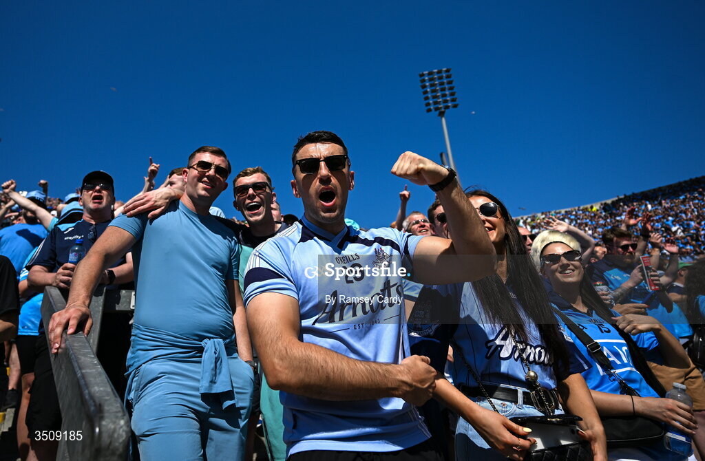 12 July 2026; Dublin supporters on Hill 16 during the GAA Football All-Ireland Senior Championship semi-final match between Dublin and Kerry at Croke Park in Dublin. Photo by Ramsey Cardy/Sportsfile