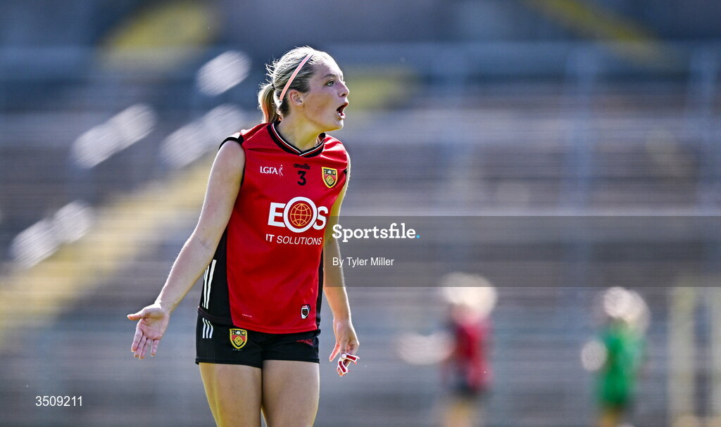 12 July 2026; Erin Sands of Down during the LGFA TG4 All-Ireland Intermediate Championship semi-final match between Down and Fermanagh at St Tiernach’s Park in Clones, Monaghan. Photo by Tyler Miller/Sportsfile
