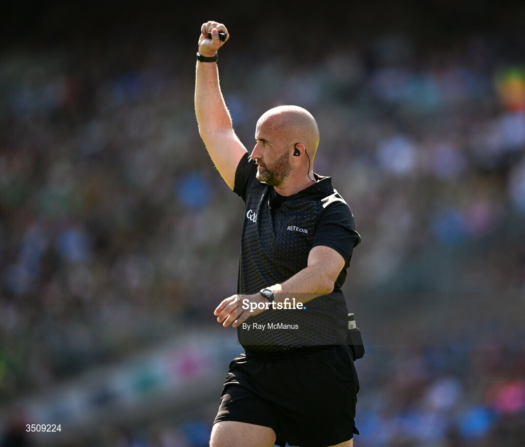 12 July 2026; Referee Brendan Cawley during the GAA Football All-Ireland Senior Championship semi-final match between Dublin and Kerry at Croke Park in Dublin. Photo by Ray McManus/Sportsfile Photo by Ray McManus/Sportsfile