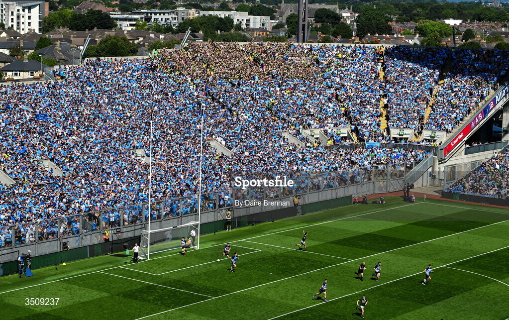 12 July 2026; David Clifford of Kerry celebrates after scoring his side's first goal during the GAA Football All-Ireland Senior Championship semi-final match between Dublin and Kerry at Croke Park in Dublin. Photo by Daire Brennan/Sportsfile