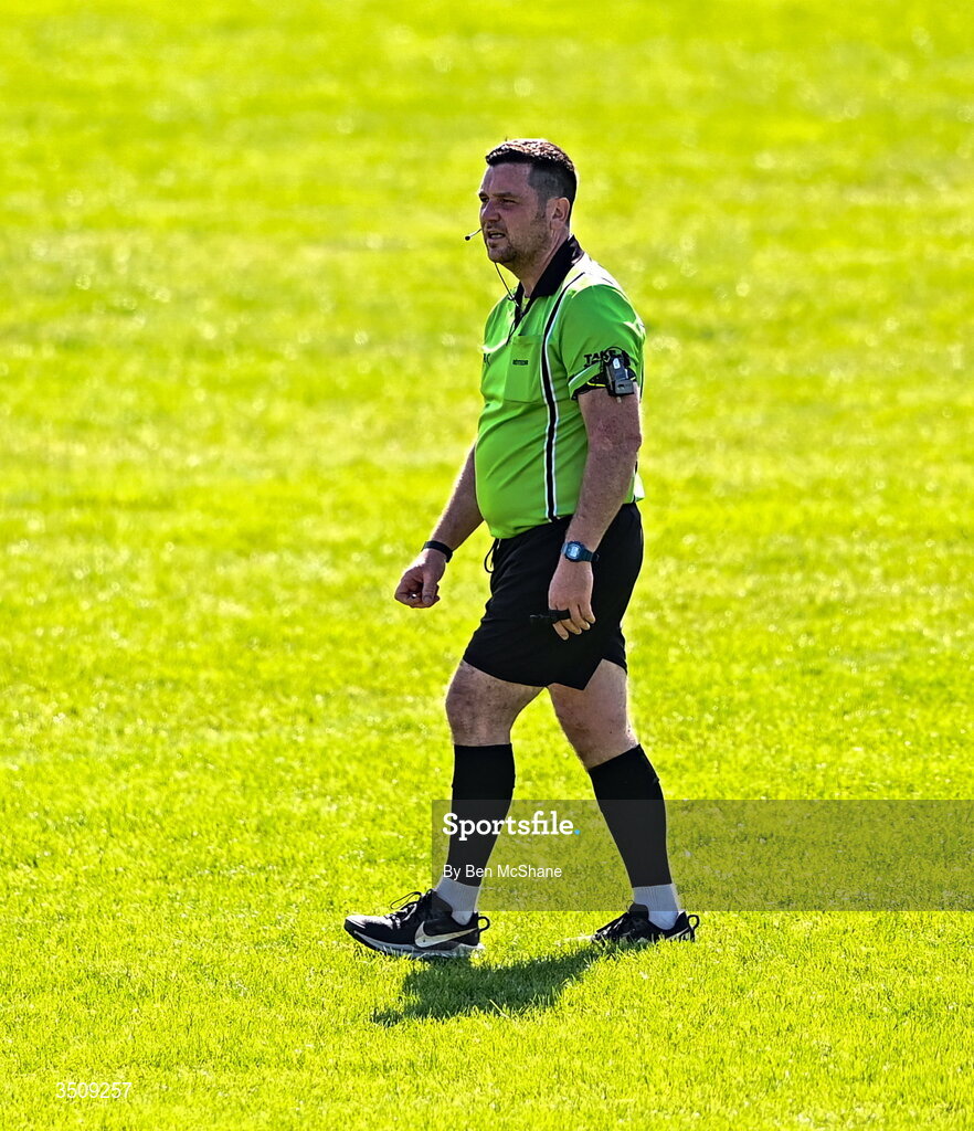 12 July 2026; Referee David Hurson during the LGFA TG4 All-Ireland Intermediate Championship semi-final match between Roscommon and Westmeath at Kingspan Breffni in Cavan. Photo by Ben McShane/Sportsfile