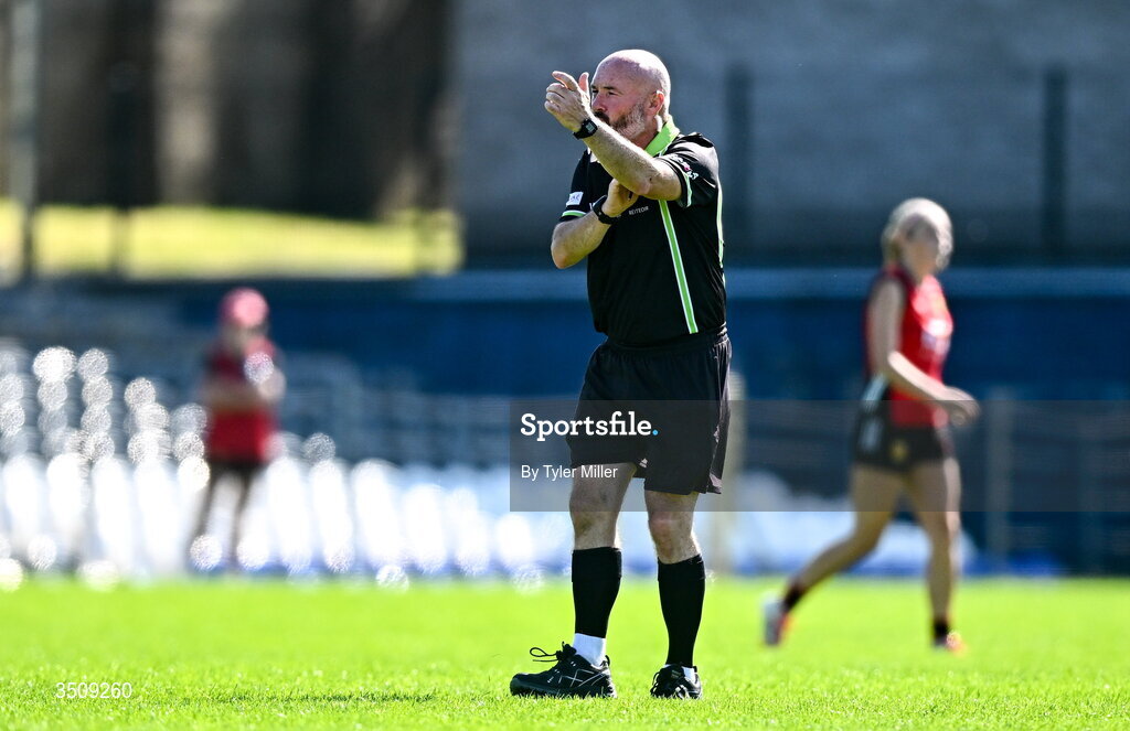 12 July 2026; Referee Gus Chapman during the LGFA TG4 All-Ireland Intermediate Championship semi-final match between Down and Fermanagh at St Tiernach’s Park in Clones, Monaghan. Photo by Tyler Miller/Sportsfile