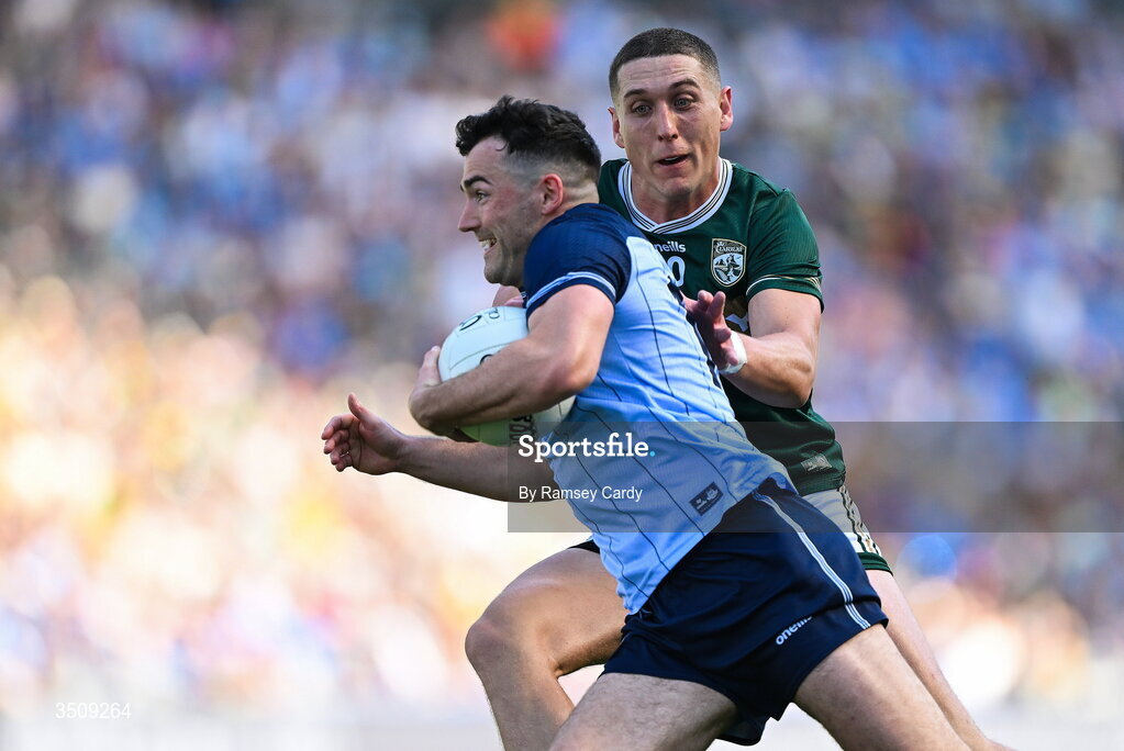 12 July 2026; Colm Basquel of Dublin in action against Joe O'Connor of Kerry during the GAA Football All-Ireland Senior Championship semi-final match between Dublin and Kerry at Croke Park in Dublin. Photo by Ramsey Cardy/Sportsfile
