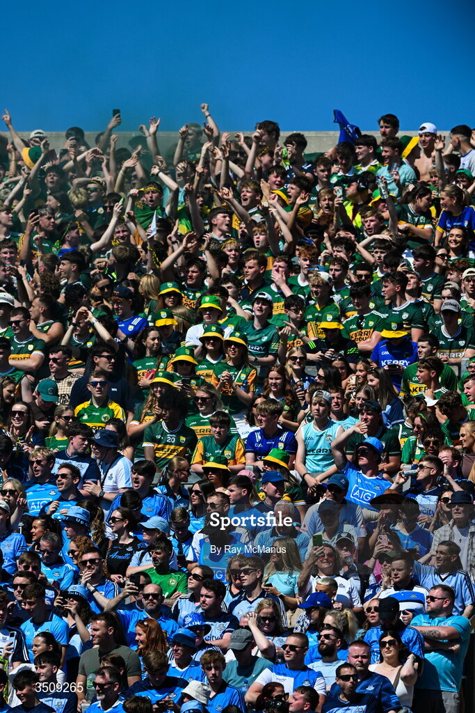 12 July 2026; Dublin and Kerry supporters, on Hill 16, during the GAA Football All-Ireland Senior Championship semi-final match between Dublin and Kerry at Croke Park in Dublin. Photo by Ray McManus/Sportsfile Photo by Ray McManus/Sportsfile