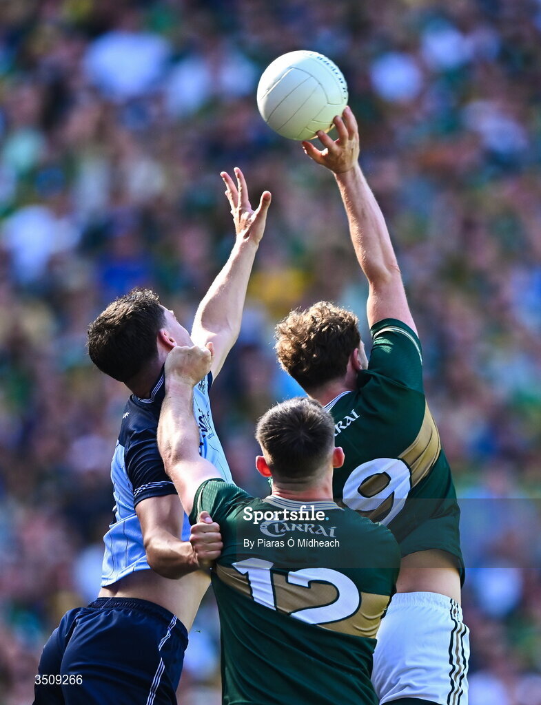12 July 2026; Seán O'Brien of Kerry, 9, scores his side's second goal during the GAA Football All-Ireland Senior Championship semi-final match between Dublin and Kerry at Croke Park in Dublin. Photo by Piaras Ó Mídheach/Sportsfile