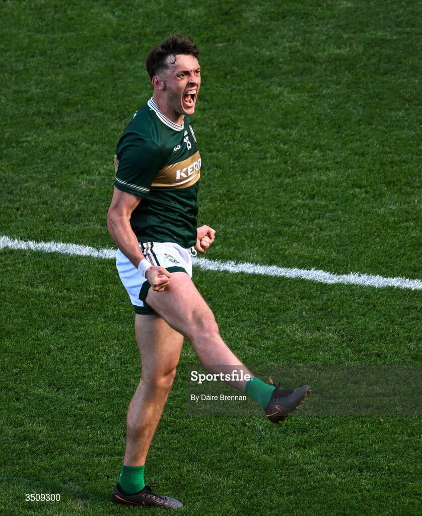 12 July 2026; David Clifford of Kerry celebrates after scoring a two-pointer during the GAA Football All-Ireland Senior Championship semi-final match between Dublin and Kerry at Croke Park in Dublin. Photo by Dáire Brennan/Sportsfile
