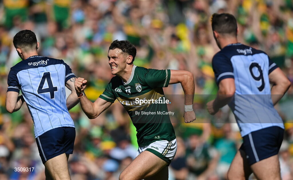 12 July 2026; David Clifford of Kerry reacts during the GAA Football All-Ireland Senior Championship semi-final match between Dublin and Kerry at Croke Park in Dublin. Photo by Stephen McCarthy/Sportsfile