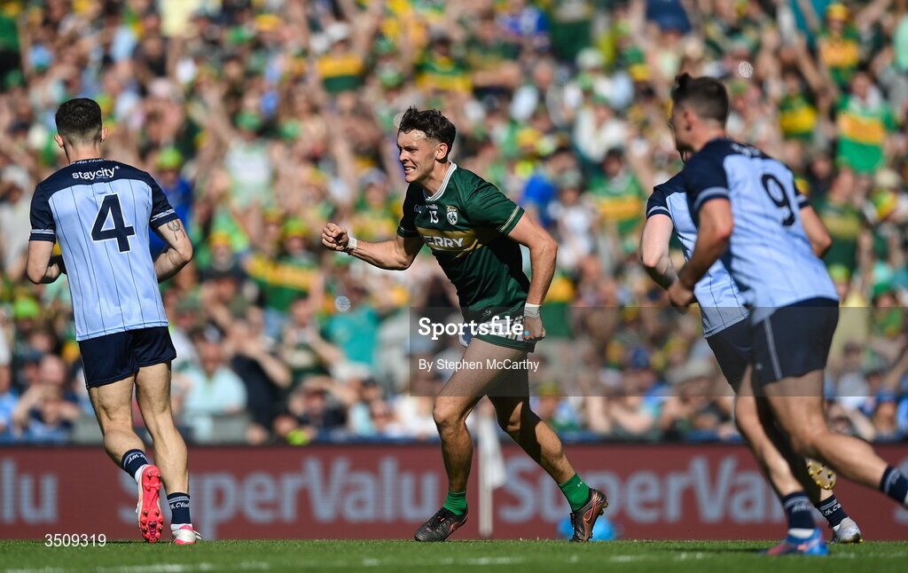 12 July 2026; David Clifford of Kerry reacts during the GAA Football All-Ireland Senior Championship semi-final match between Dublin and Kerry at Croke Park in Dublin. Photo by Stephen McCarthy/Sportsfile
