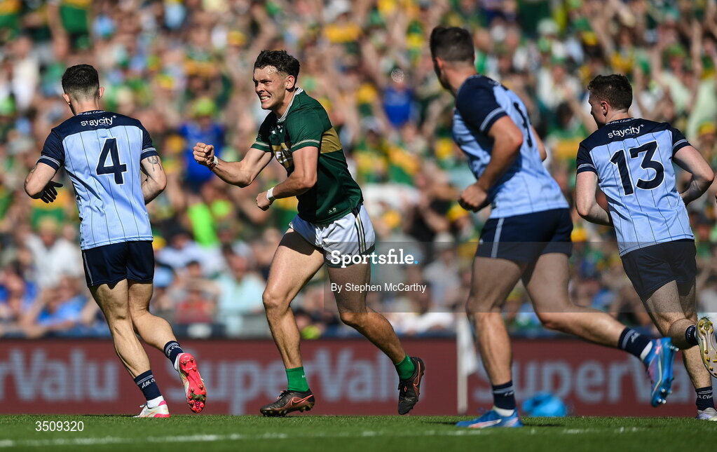 12 July 2026; David Clifford of Kerry reacts during the GAA Football All-Ireland Senior Championship semi-final match between Dublin and Kerry at Croke Park in Dublin. Photo by Stephen McCarthy/Sportsfile