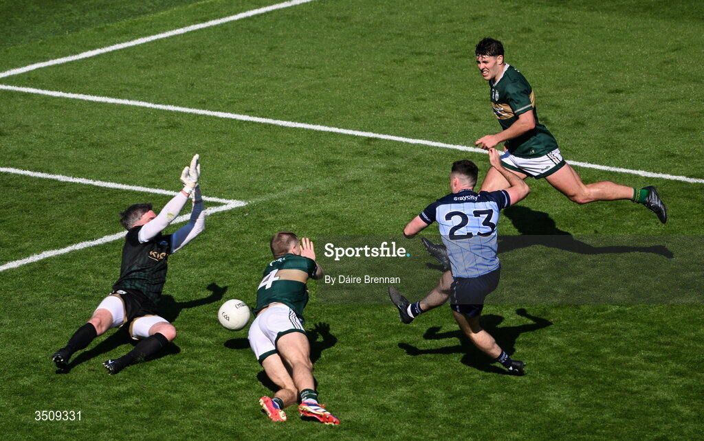 12 July 2026; Ross McGarry of Dublin has a shot on goal saved by Kerry goalkeeper Shane Murphy during the GAA Football All-Ireland Senior Championship semi-final match between Dublin and Kerry at Croke Park in Dublin. Photo by Dáire Brennan/Sportsfile