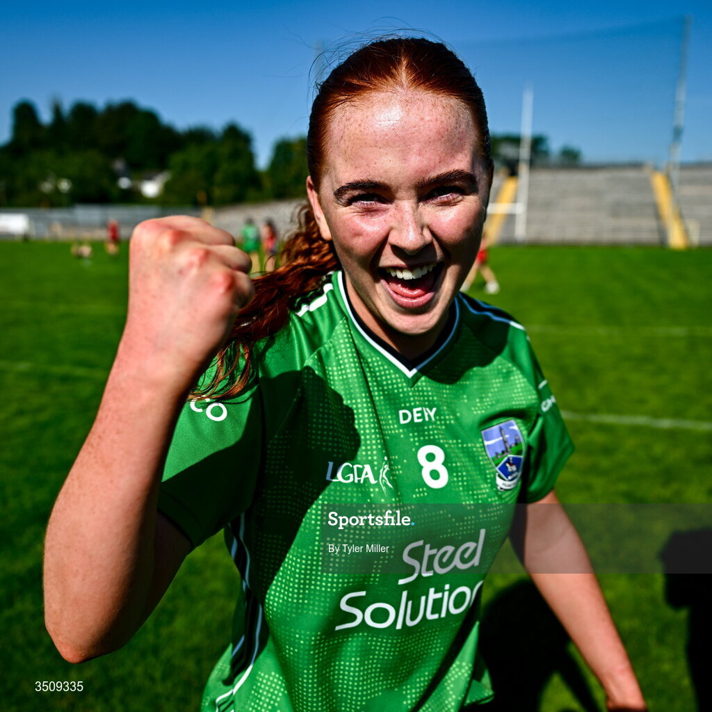 12 July 2026; Aine McCarney of Fermanagh celebrates after the LGFA TG4 All-Ireland Intermediate Championship semi-final match between Down and Fermanagh at St Tiernach’s Park in Clones, Monaghan. Photo by Tyler Miller/Sportsfile