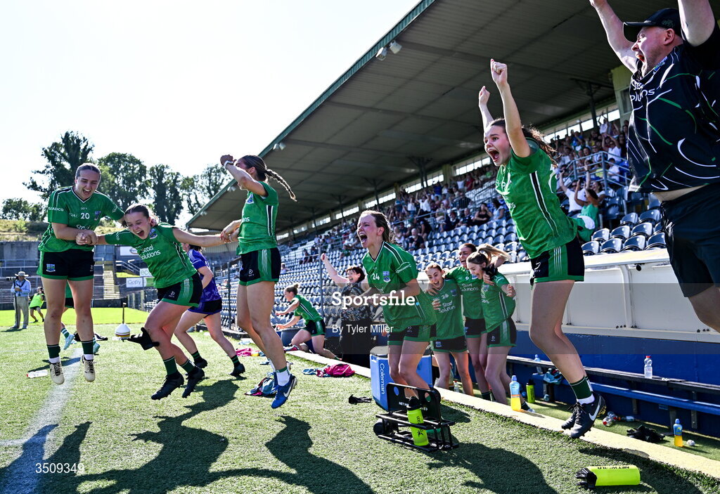 12 July 2026; The Fermanagh bench celebrate at the full-time whistle during the LGFA TG4 All-Ireland Intermediate Championship semi-final match between Down and Fermanagh at St Tiernach’s Park in Clones, Monaghan. Photo by Tyler Miller/Sportsfile