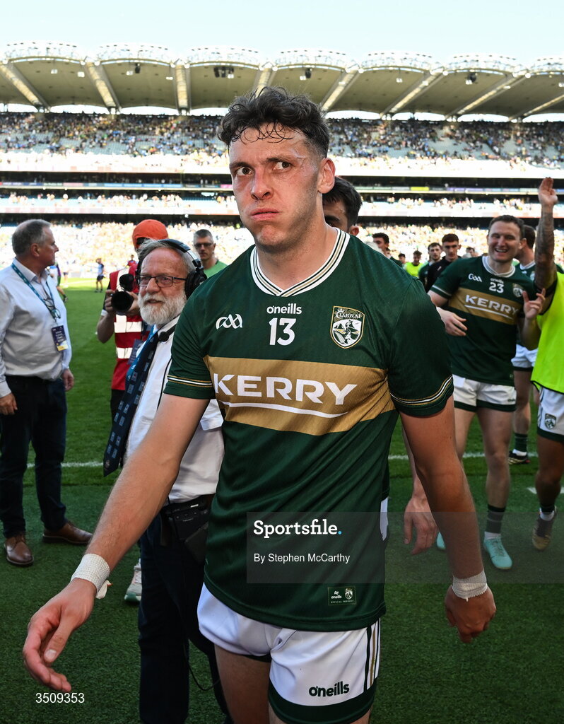 12 July 2026; David Clifford of Kerry after his side's victory in the GAA Football All-Ireland Senior Championship semi-final match between Dublin and Kerry at Croke Park in Dublin. Photo by Stephen McCarthy/Sportsfile