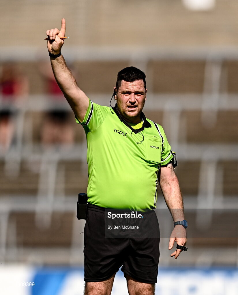 12 July 2026; Referee David Hurson during the LGFA TG4 All-Ireland Intermediate Championship semi-final match between Roscommon and Westmeath at Kingspan Breffni in Cavan. Photo by Ben McShane/Sportsfile