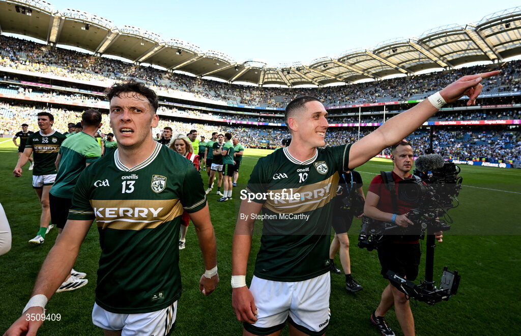 12 July 2026; Kerry players David Clifford, left, and Joe O'Connor after the GAA Football All-Ireland Senior Championship semi-final match between Dublin and Kerry at Croke Park in Dublin. Photo by Stephen McCarthy/Sportsfile
