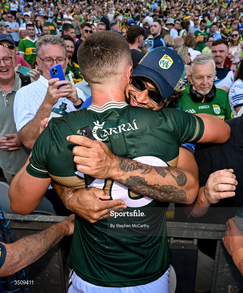 12 July 2026; Joe O'Connor of Kerry with supporters after the GAA Football All-Ireland Senior Championship semi-final match between Dublin and Kerry at Croke Park in Dublin. Photo by Stephen McCarthy/Sportsfile