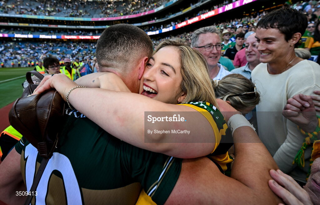 12 July 2026; Joe O'Connor of Kerry with supporters after the GAA Football All-Ireland Senior Championship semi-final match between Dublin and Kerry at Croke Park in Dublin. Photo by Stephen McCarthy/Sportsfile