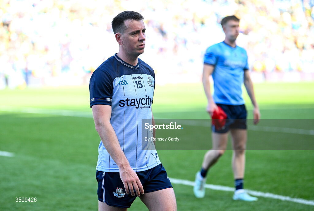 12 July 2026; Cormac Costello of Dublin after his side's defeat in the GAA Football All-Ireland Senior Championship semi-final match between Dublin and Kerry at Croke Park in Dublin. Photo by Ramsey Cardy/Sportsfile