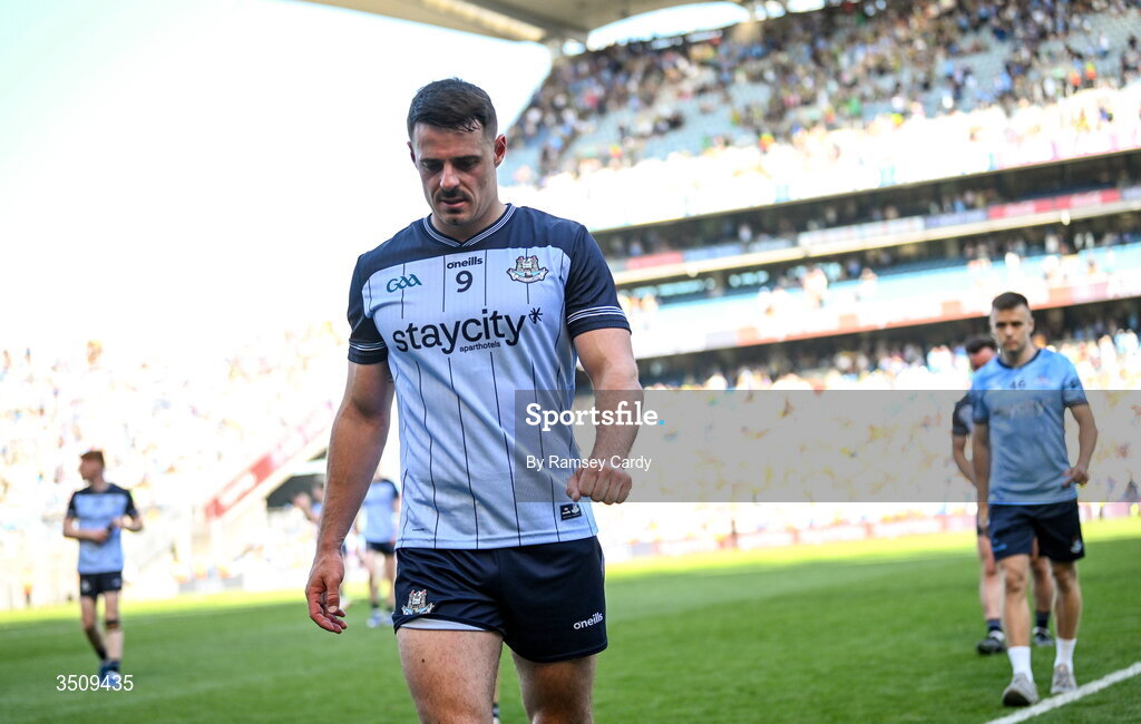 12 July 2026; Brian Howard of Dublin after his side's defeat in the GAA Football All-Ireland Senior Championship semi-final match between Dublin and Kerry at Croke Park in Dublin. Photo by Ramsey Cardy/Sportsfile