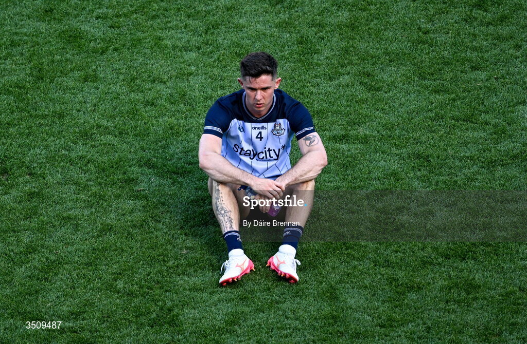 12 July 2026; A dejected David Byrne of Dublin after the GAA Football All-Ireland Senior Championship semi-final match between Dublin and Kerry at Croke Park in Dublin. Photo by Daire Brennan/Sportsfile