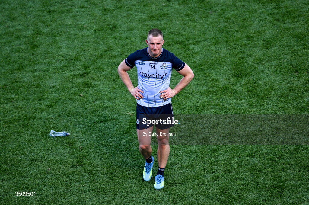 12 July 2026; A dejected Ciarán Kilkenny of Dublin after the GAA Football All-Ireland Senior Championship semi-final match between Dublin and Kerry at Croke Park in Dublin. Photo by Daire Brennan/Sportsfile