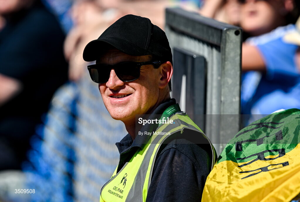 12 July 2026; Referee David Coldrick, who officiated at the GAA Football All-Ireland Senior Championship semi-final match between Mayo and Louth, watches the game as a 'Croke Park Voluntary Steward' during the GAA Football All-Ireland Senior Championship semi-final match between Dublin and Kerry at Croke Park in Dublin. Photo by Ray McManus/Sportsfile