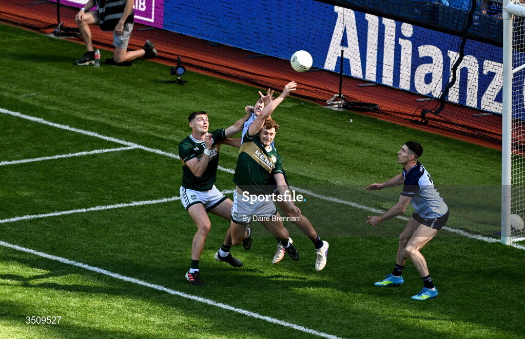 12 July 2026; Seán O'Brien of Kerry scores his side's second goal during the GAA Football All-Ireland Senior Championship semi-final match between Dublin and Kerry at Croke Park in Dublin. Photo by Dáire Brennan/Sportsfile Photo by Daire Brennan/Sportsfile
