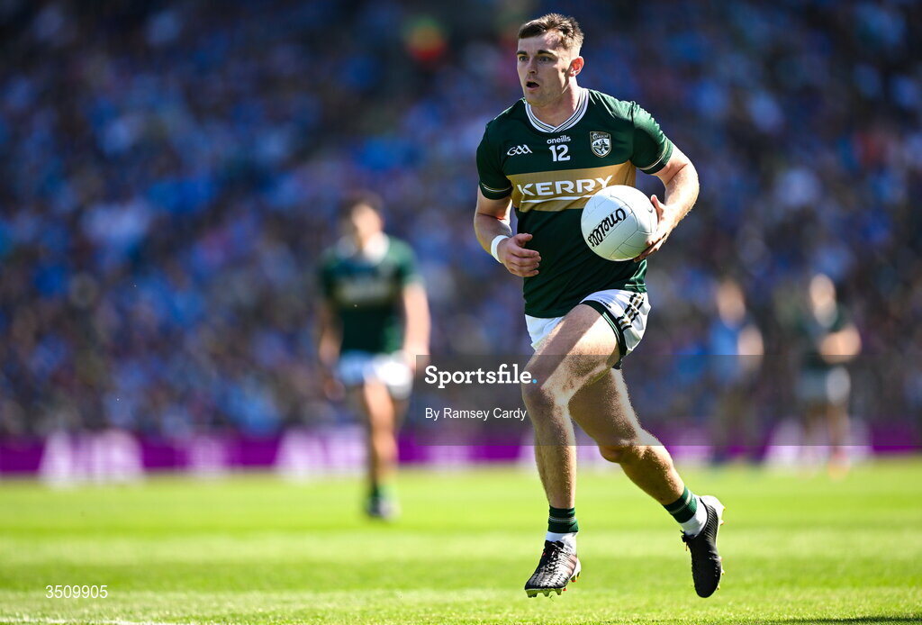 12 July 2026; Diarmuid O'Connor of Kerry during the GAA Football All-Ireland Senior Championship semi-final match between Dublin and Kerry at Croke Park in Dublin. Photo by Ramsey Cardy/Sportsfile