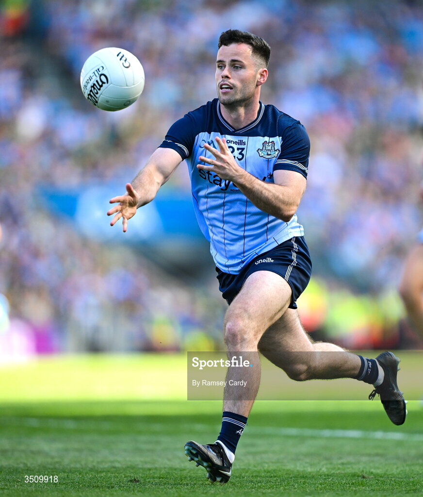 12 July 2026; Ross McGarry of Dublin during the GAA Football All-Ireland Senior Championship semi-final match between Dublin and Kerry at Croke Park in Dublin. Photo by Ramsey Cardy/Sportsfile
